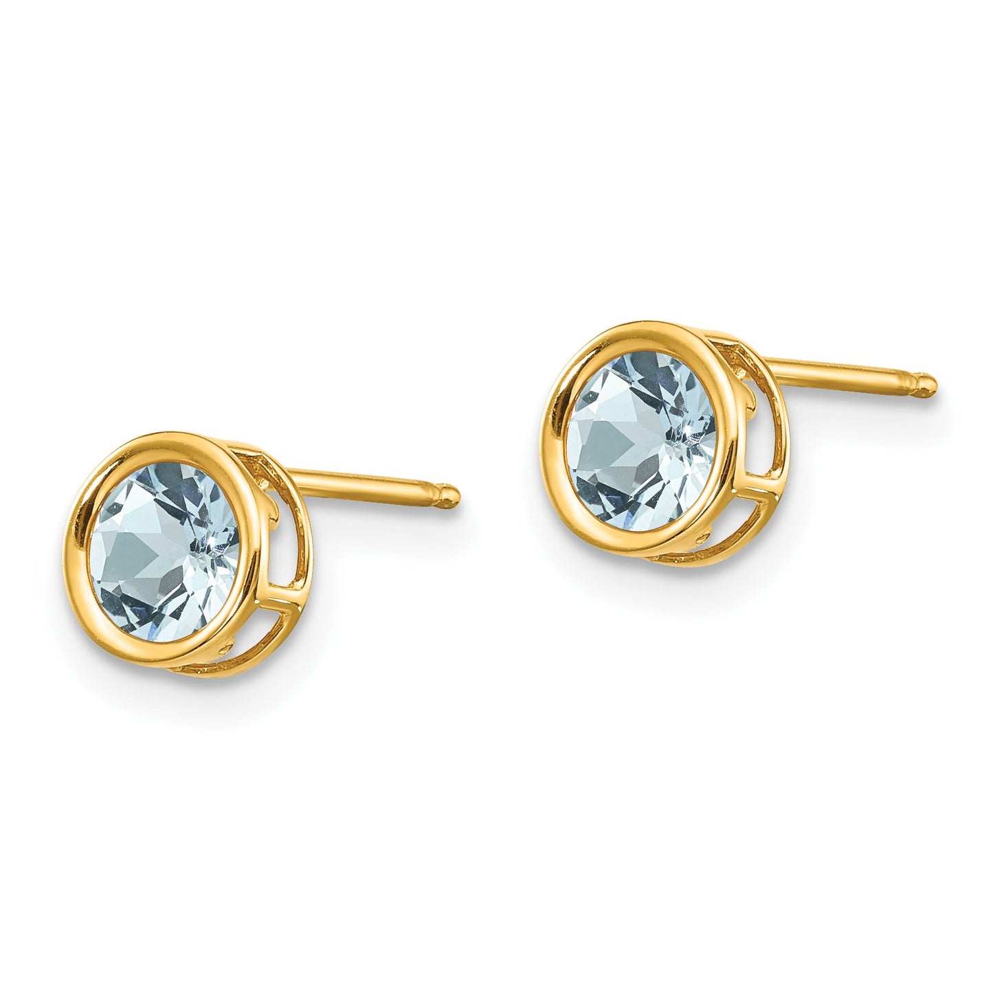 14k 5mm Round Bezel March/Aquamarine Post Earrings
