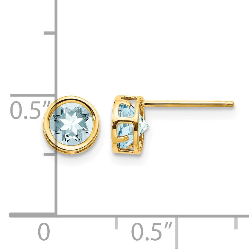 14k 5mm Round Bezel March/Aquamarine Post Earrings