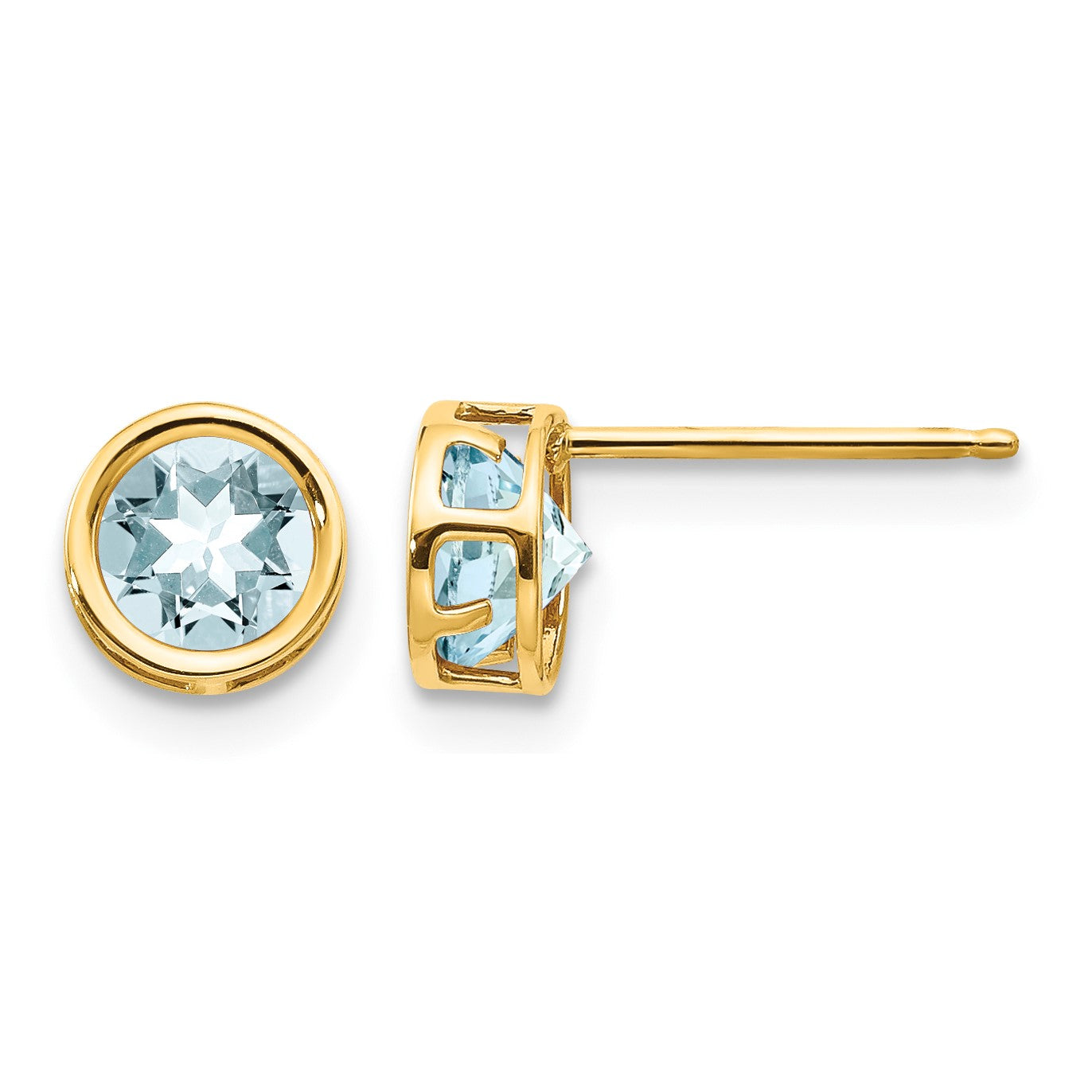 14k 5mm Round Bezel March/Aquamarine Post Earrings
