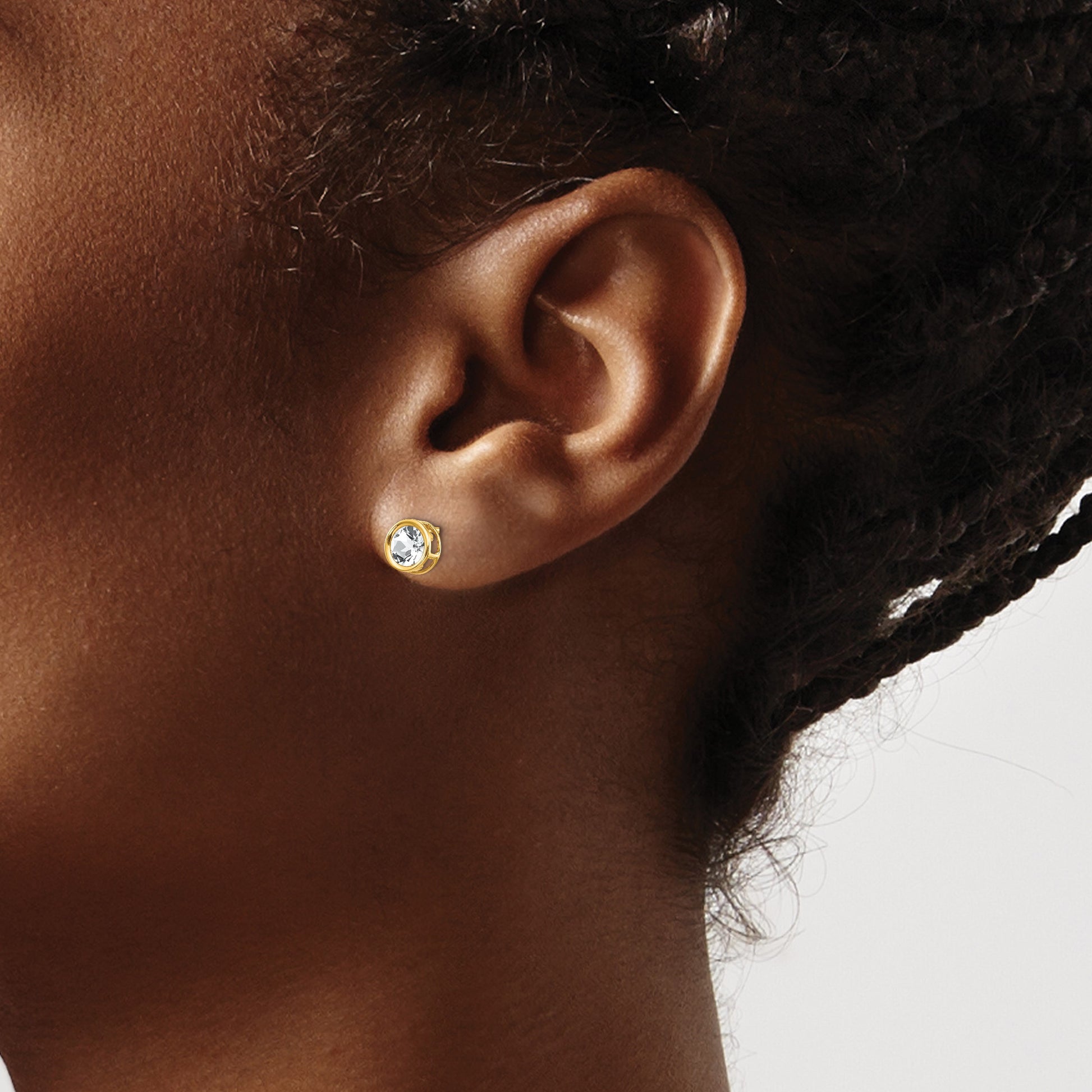 14k 5mm Round Bezel April/White Topaz Post Earrings