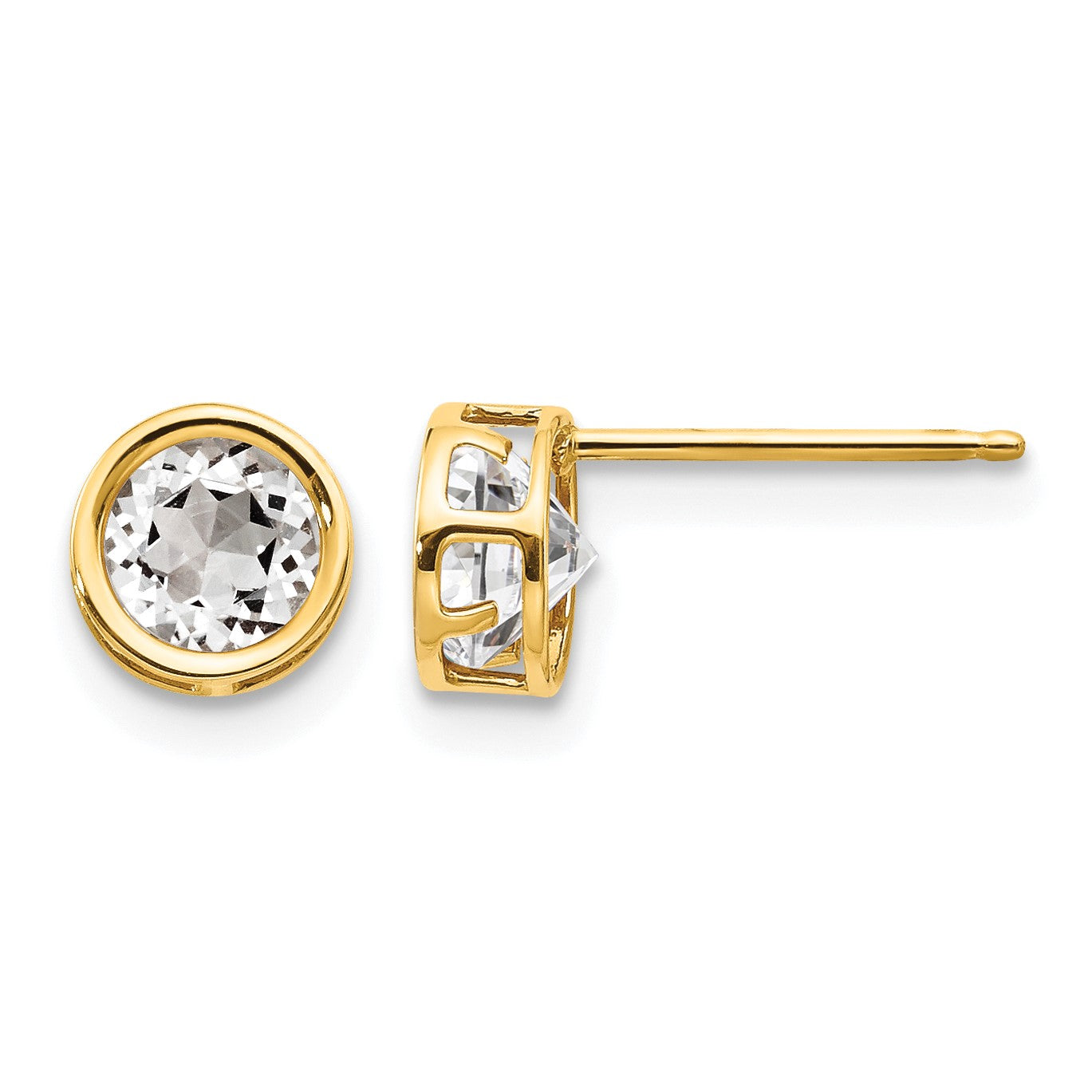 14k 5mm Round Bezel April/White Topaz Post Earrings