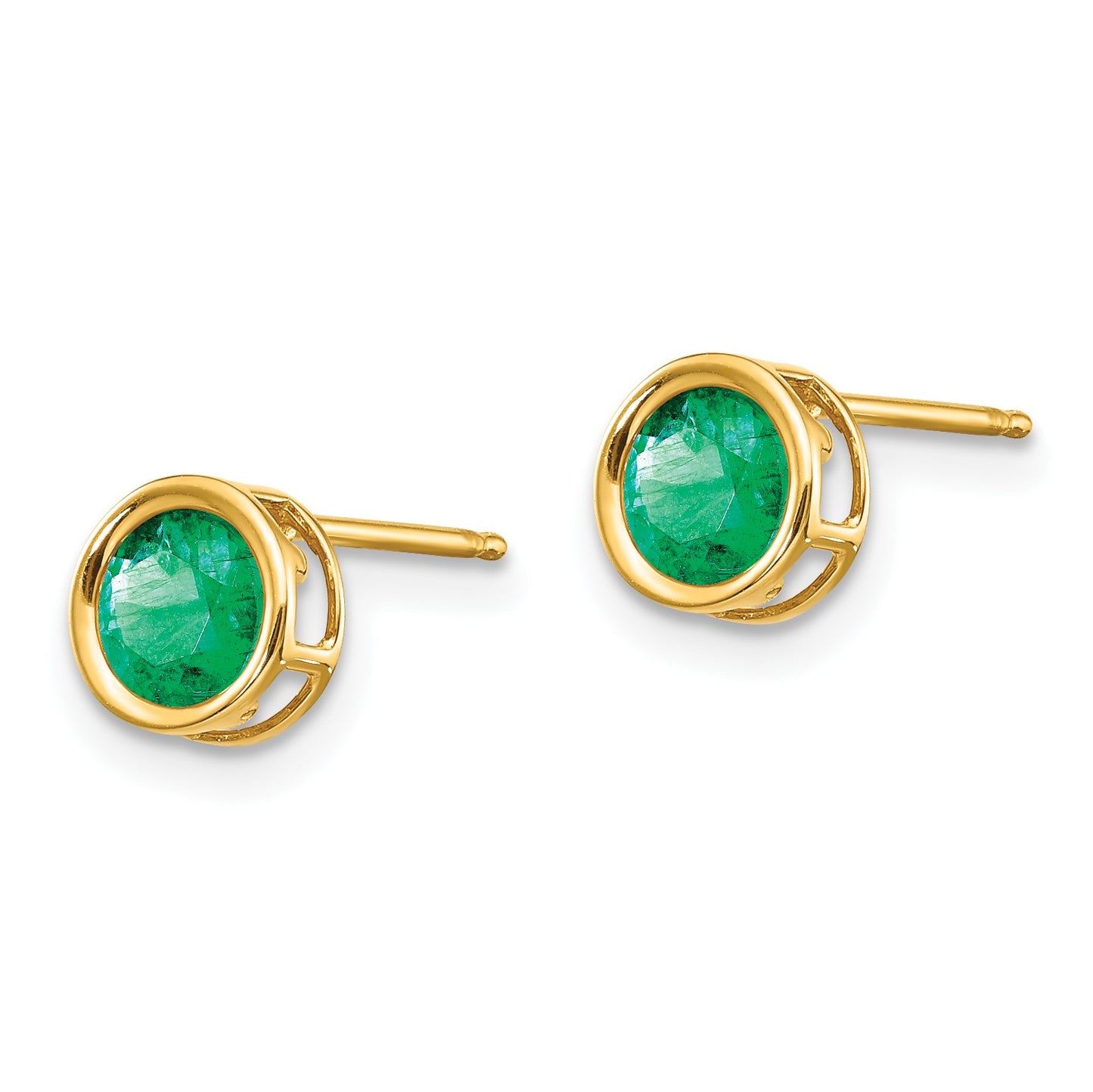 14k 5mm Round Bezel May/Emerald Post Earrings