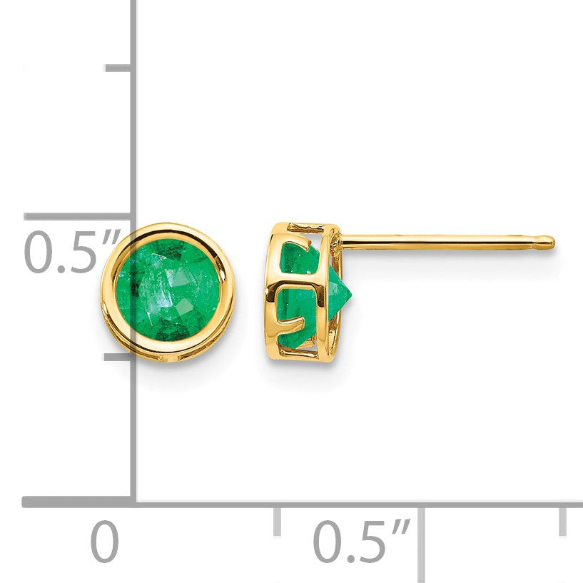 14k 5mm Round Bezel May/Emerald Post Earrings