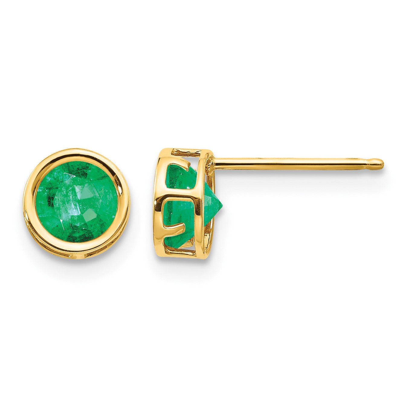 14k 5mm Round Bezel May/Emerald Post Earrings