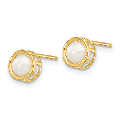 14k 4.5mm Bezel FW Cultured Pearl Stud Earrings