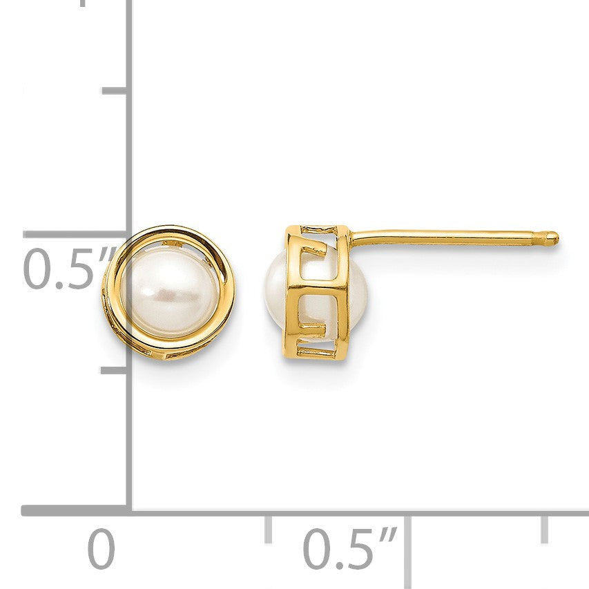 14k 4.5mm Round Bezel June/Freshwater Cultured Pearl Post Earrings