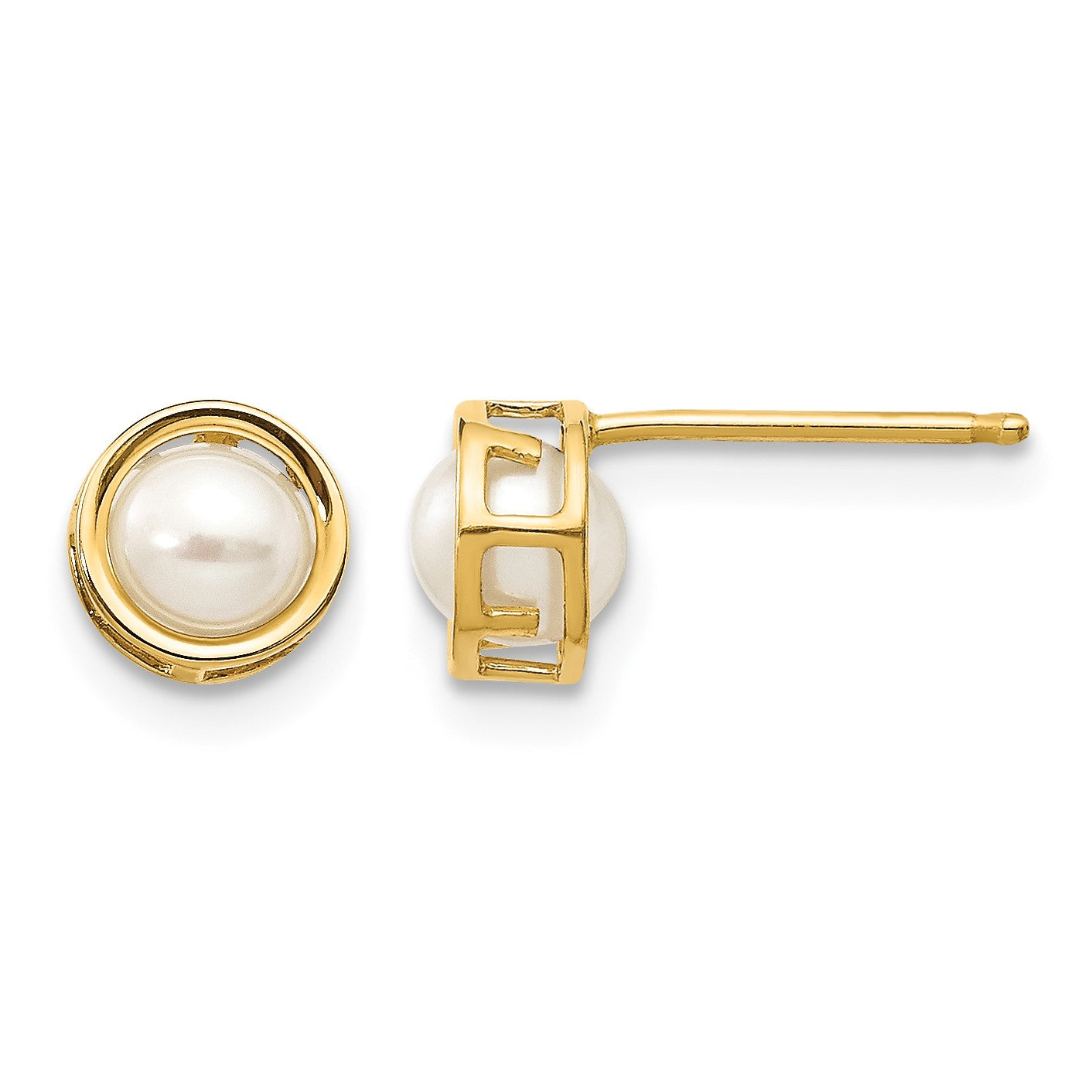 14k 4.5mm Round Bezel June/Freshwater Cultured Pearl Post Earrings