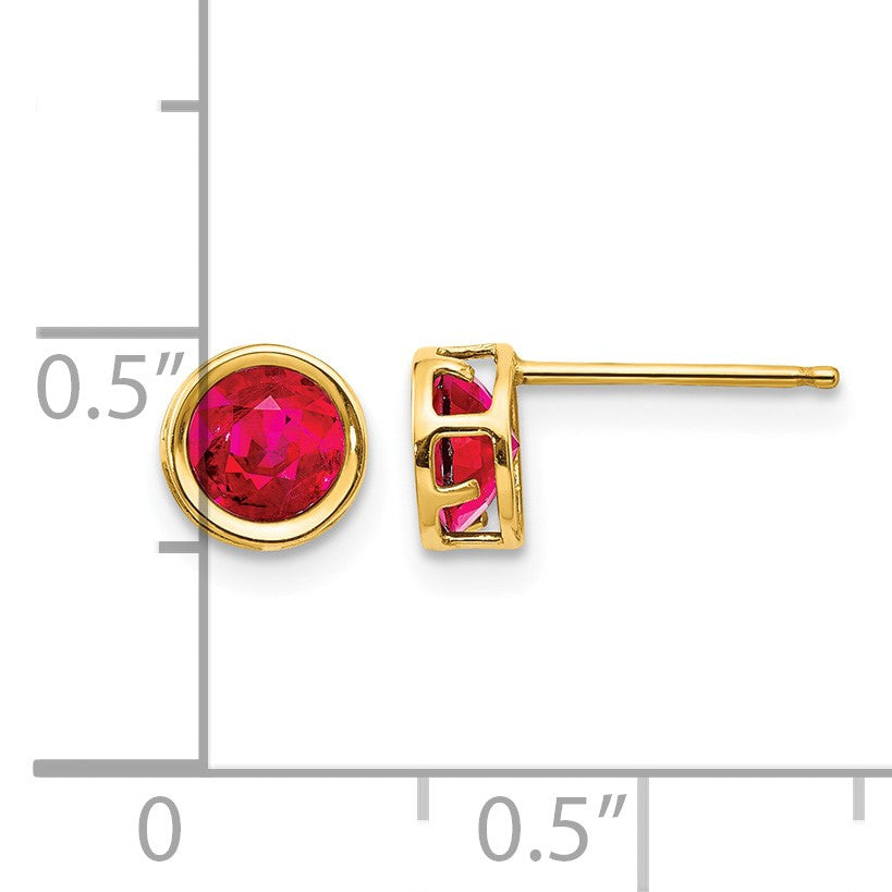 14k 5mm Round Bezel July/Ruby Post Earrings