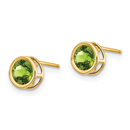 14k 5mm Round Bezel August/Peridot Post Earrings