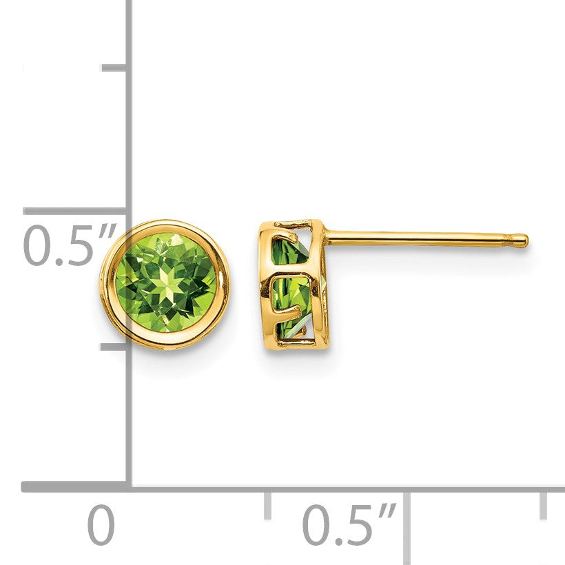 14k 5mm Round Bezel August/Peridot Post Earrings