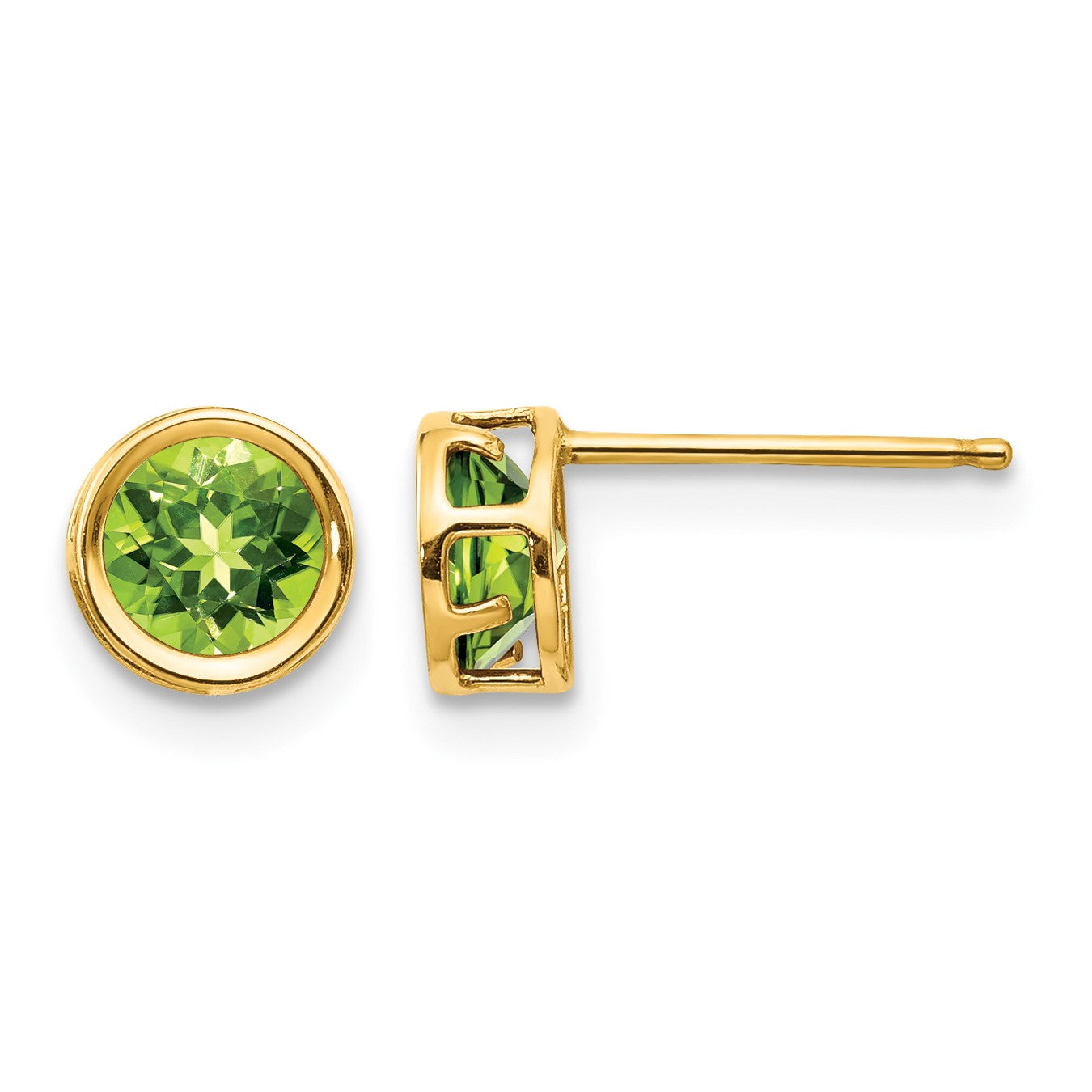 14k 5mm Round Bezel August/Peridot Post Earrings