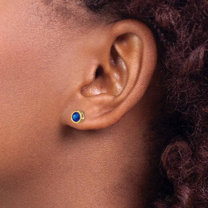 14k 5mm Round Bezel September/Sapphire Post Earrings