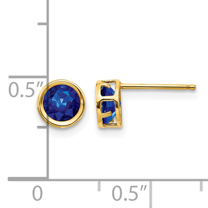 14k 5mm Round Bezel September/Sapphire Post Earrings