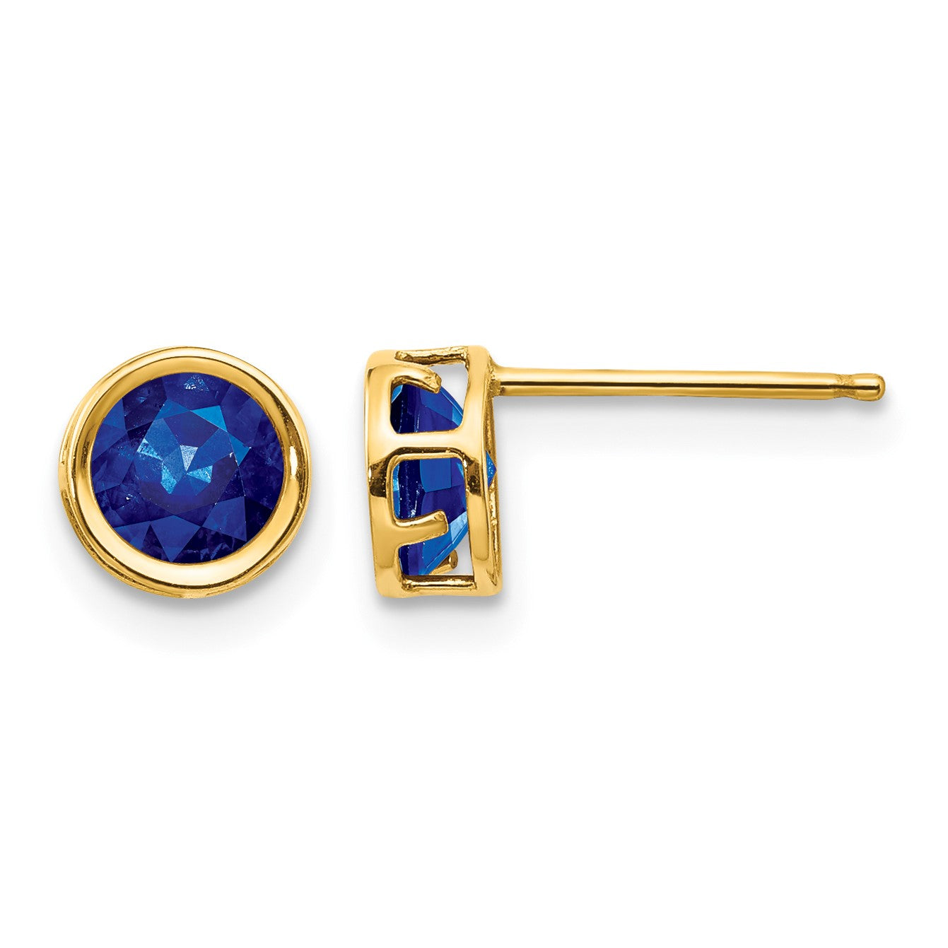 14k 5mm Round Bezel September/Sapphire Post Earrings
