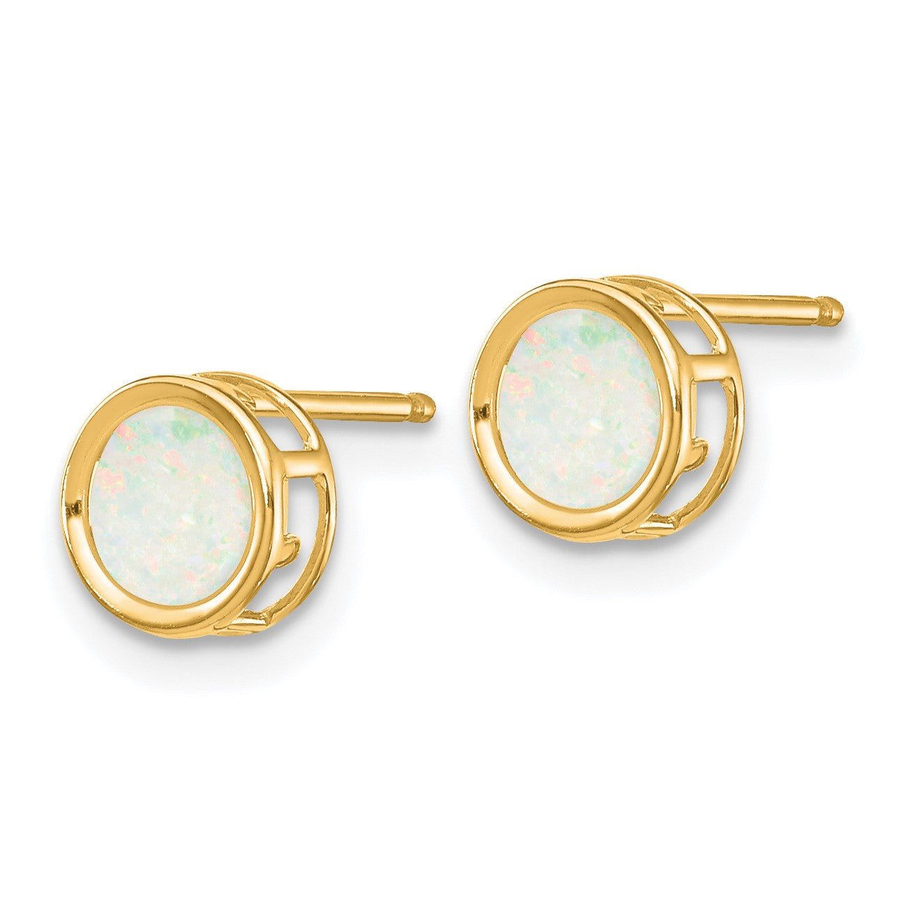 14k 5mm Round Bezel October/Opal Post Earrings