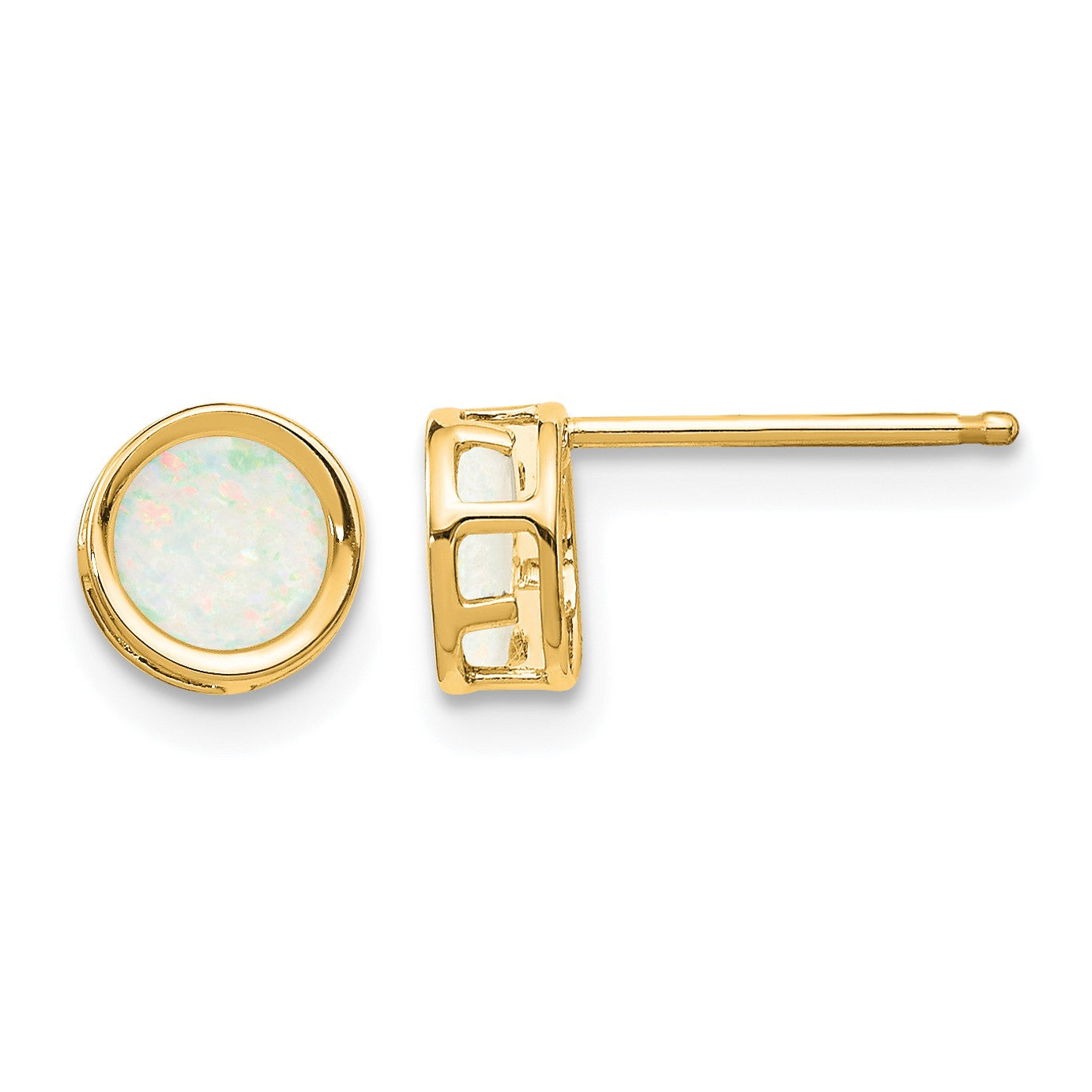 14k 5mm Round Bezel October/Opal Post Earrings