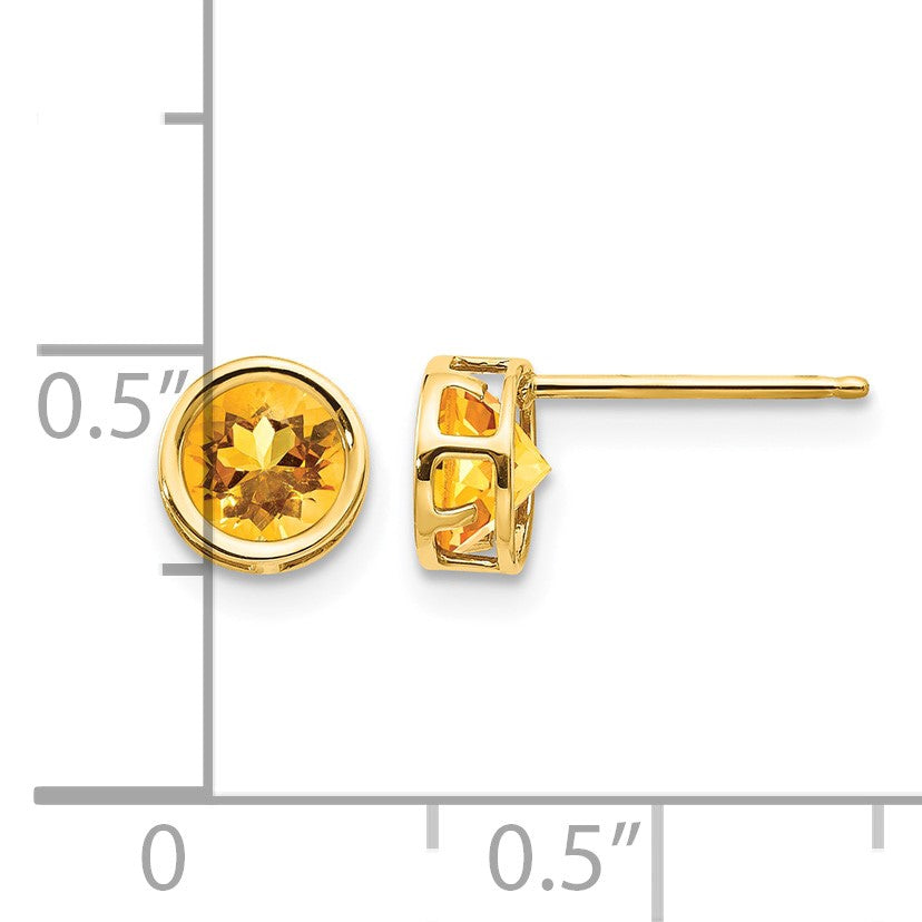 14k 5mm Round Bezel November/Citrine Post Earrings