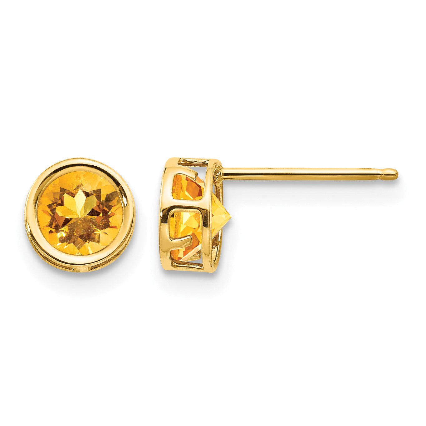 14k 5mm Round Bezel November/Citrine Post Earrings