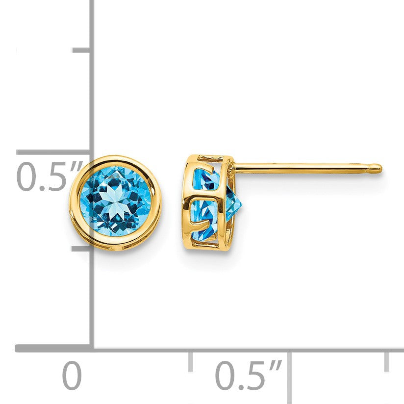 14k 5mm Round Bezel December/Blue Topaz Post Earrings