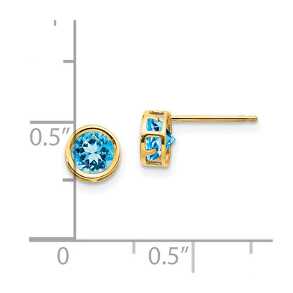 14k 5mm Blue Topaz Bezel Set Stud Earrings