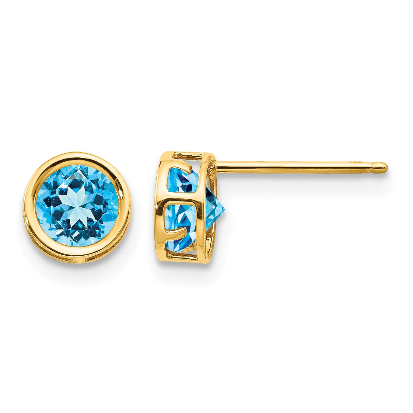 14k 5mm Round Bezel December/Blue Topaz Post Earrings