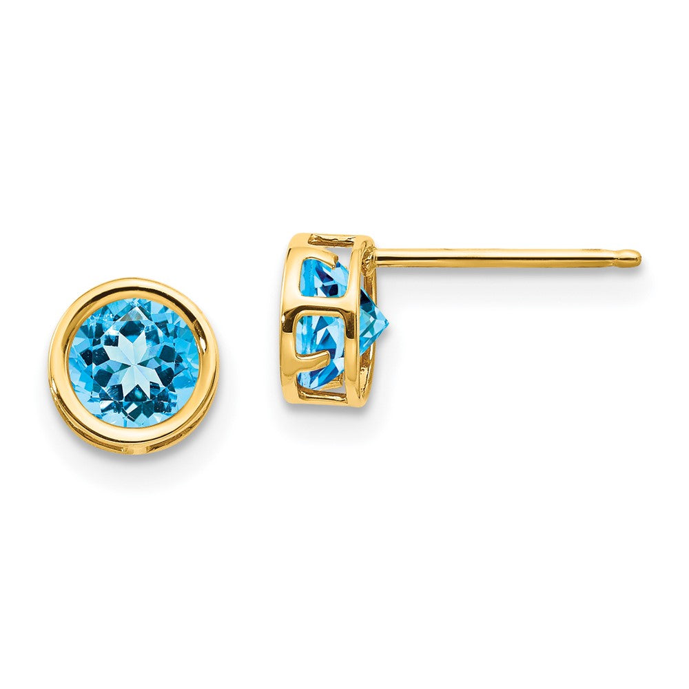 14k 5mm Blue Topaz Bezel Set Stud Earrings