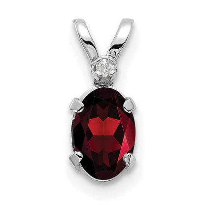 14K White Gold Diamond and 6x4 Oval January/Garnet Birthstone Pendant