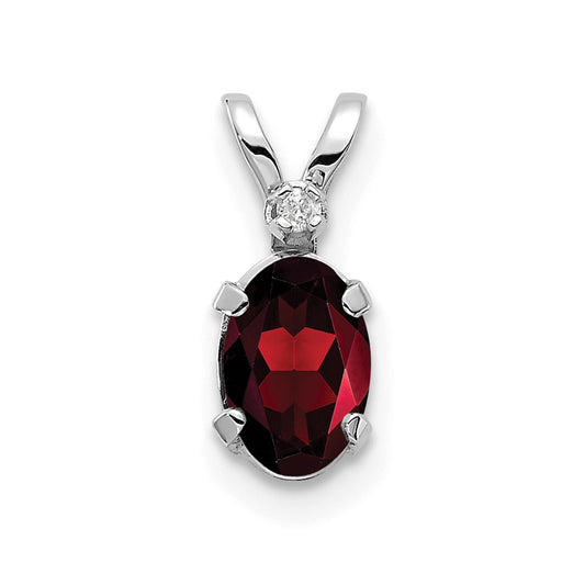 14K White Gold Diamond and Garnet Birthstone Pendant