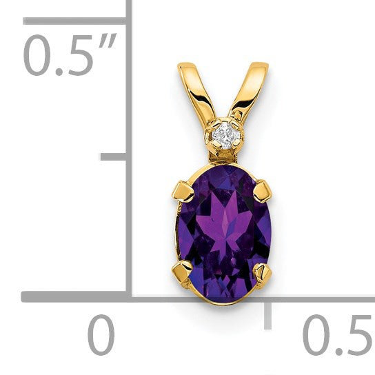 14k Diamond and 6x4 Oval February/Amethyst Birthstone Pendant