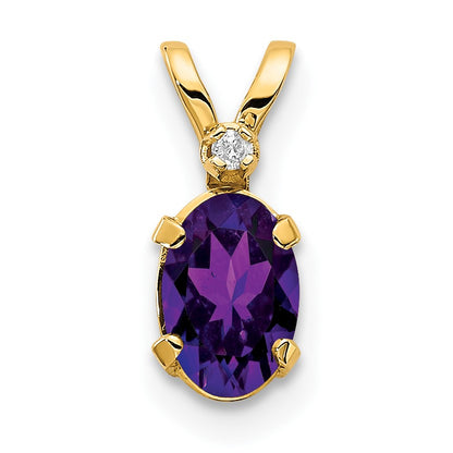14k Diamond and 6x4 Oval February/Amethyst Birthstone Pendant