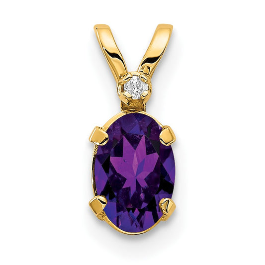 14k Diamond and 6x4 Oval February/Amethyst Birthstone Pendant