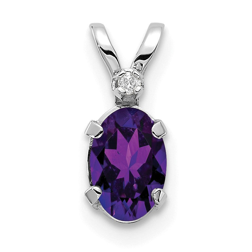 14K White Gold Diamond and 6x4 Oval February/Amethyst Birthstone Pendant