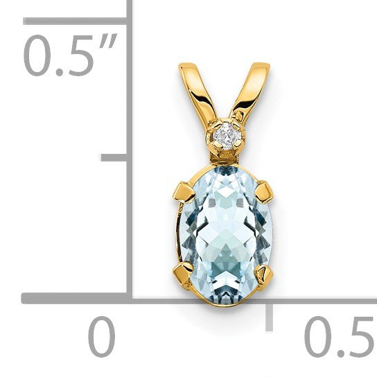 14k Diamond and 6x4 Oval March/Aquamarine Birthstone Pendant