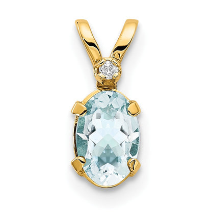 14k Diamond and 6x4 Oval March/Aquamarine Birthstone Pendant