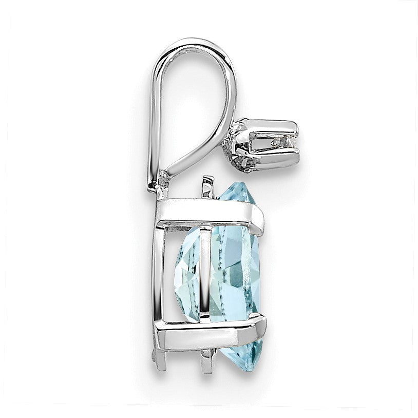 14K White Gold Diamond and 6x4 Oval March/Aquamarine Birthstone Pendant