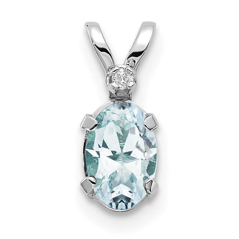 14K White Gold Diamond and 6x4 Oval March/Aquamarine Birthstone Pendant