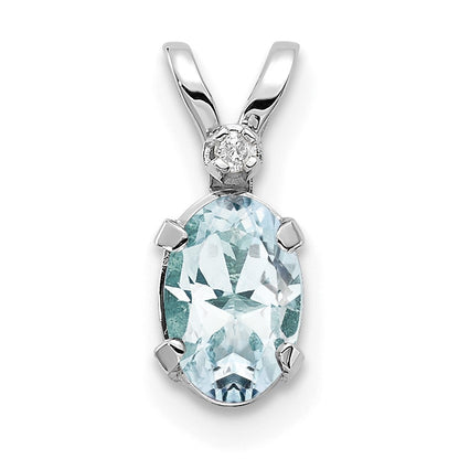 14K White Gold Diamond and 6x4 Oval March/Aquamarine Birthstone Pendant