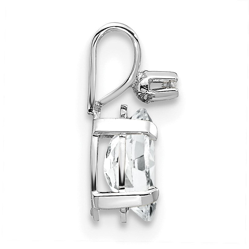 14K White Gold Diamond and 6x4 Oval April/White Topaz Birthstone Pendant
