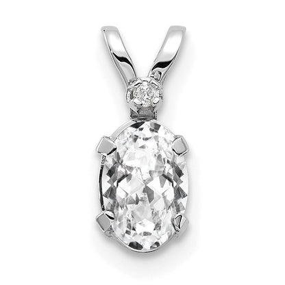 14K White Gold Diamond and 6x4 Oval April/White Topaz Birthstone Pendant