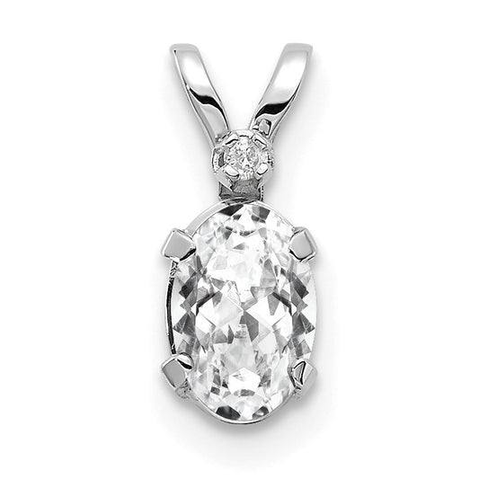 14K White Gold Diamond and 6x4 Oval April/White Topaz Birthstone Pendant