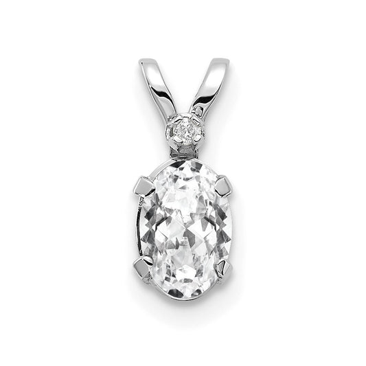 14K White Gold Diamond and White Topaz Birthstone Pendant