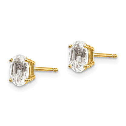 14k 6x4 Oval April/White Topaz Post Earrings