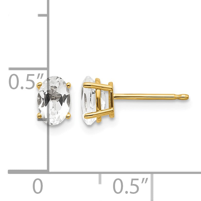 14k 6x4 Oval April/White Topaz Post Earrings