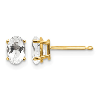 14k 6x4 Oval April/White Topaz Post Earrings