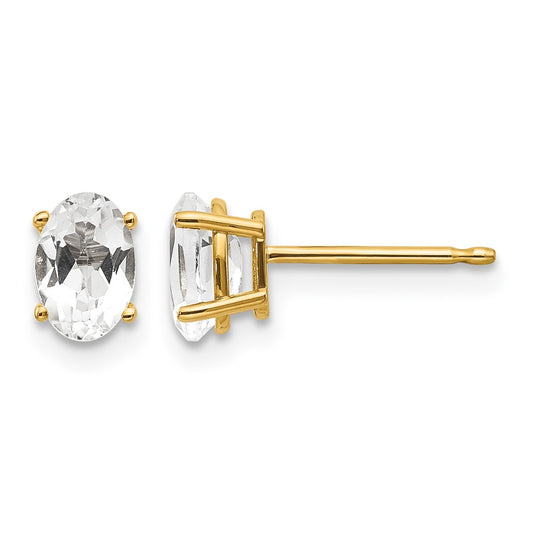 14k 6x4 Oval April/White Topaz Post Earrings