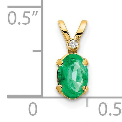 14k Diamond and 6x4 Oval May/Emerald Birthstone Pendant