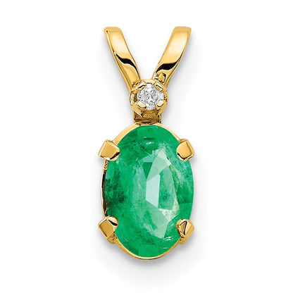 14k Diamond and 6x4 Oval May/Emerald Birthstone Pendant