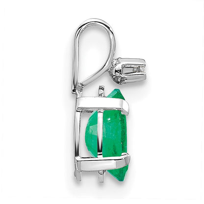 14K White Gold Diamond and 6x4 Oval May/Emerald Birthstone Pendant