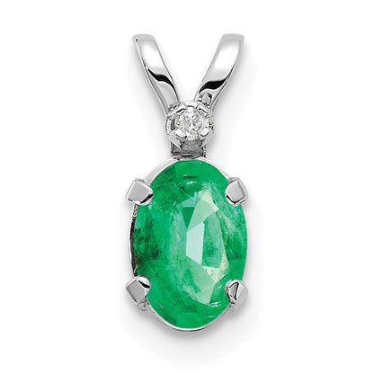 14K White Gold Diamond and 6x4 Oval May/Emerald Birthstone Pendant