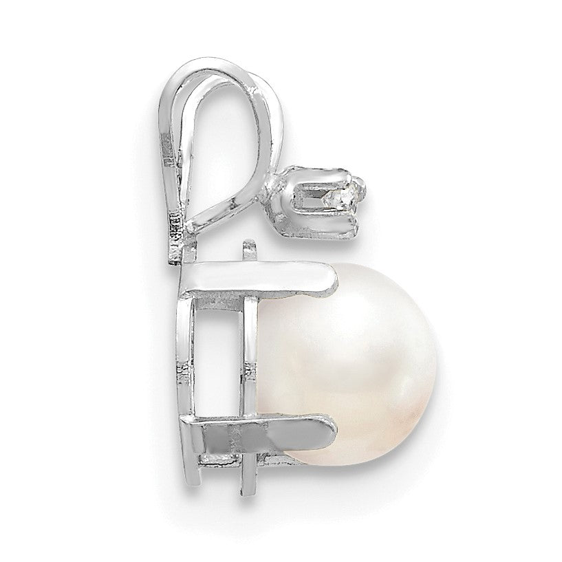 14K White Gold Diamond and 4.5mm June/Freshwater Cultured Pearl Birthstone Pendant
